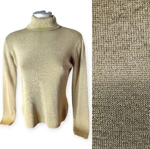 NWT Michael Kors champagne gold khaki metallic turtleneck blouse top Womens Med